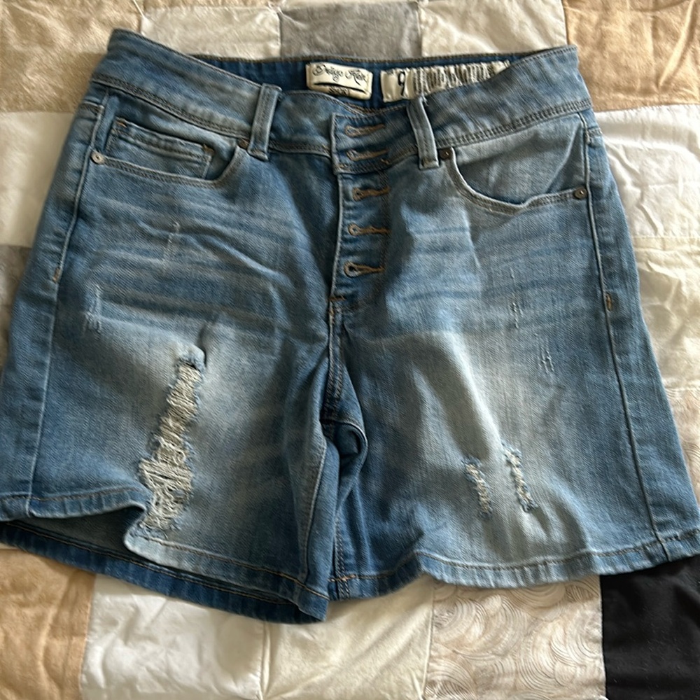 Denim button fly shorts